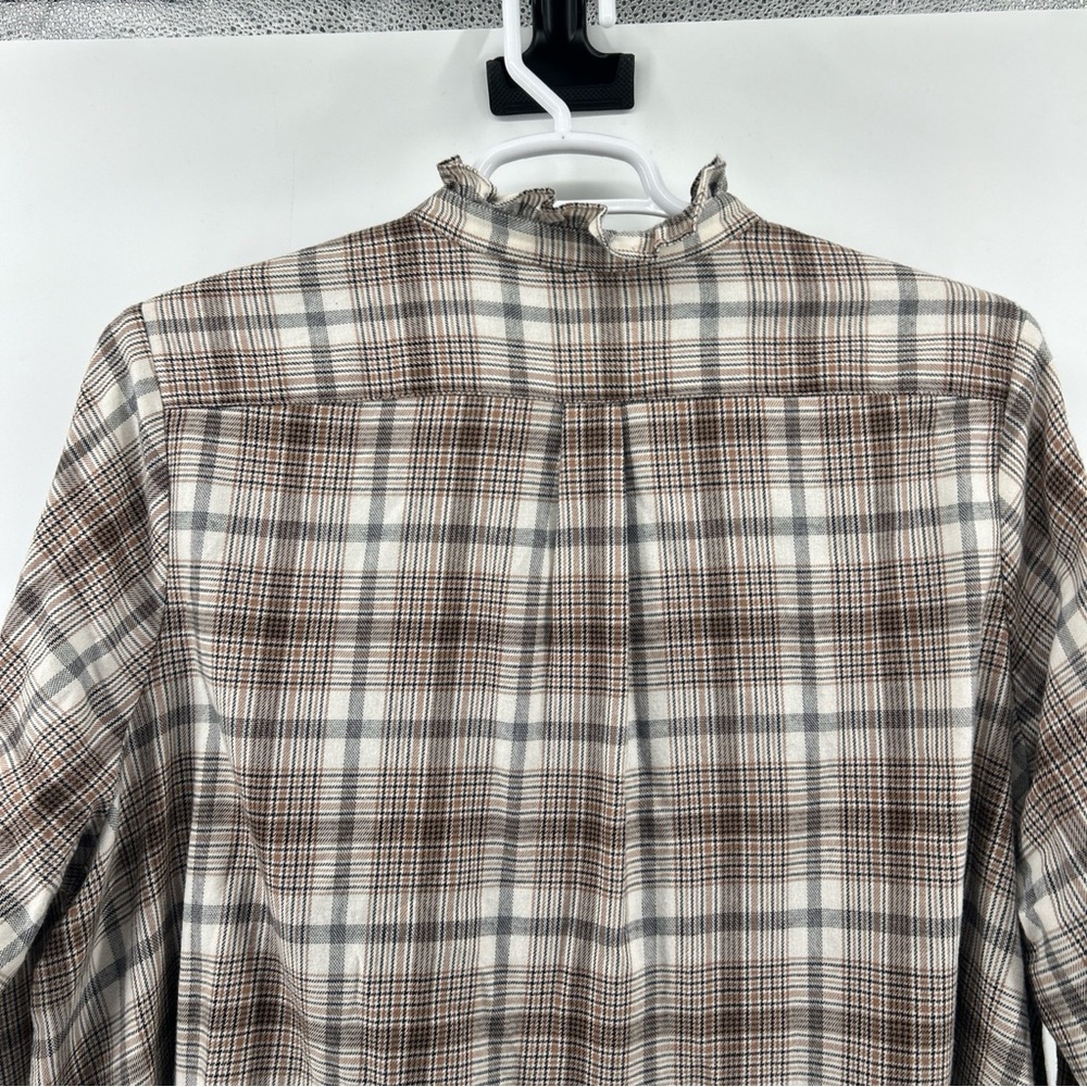 Lands End Blouse Shirt Top Women’s 3X Plus Beige Plaid Flannel Cotton Button Up - Picture 7 of 13